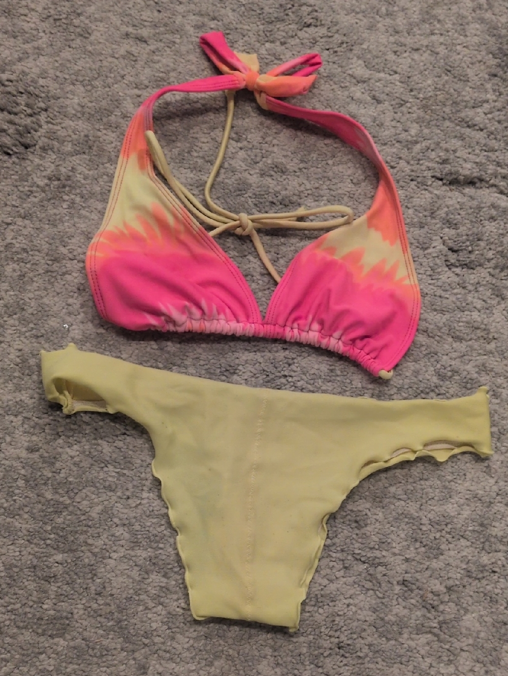 Terra Christa Halter Neck Pink & Yellow Tie-Dye Bikini With Crinkle Bottom